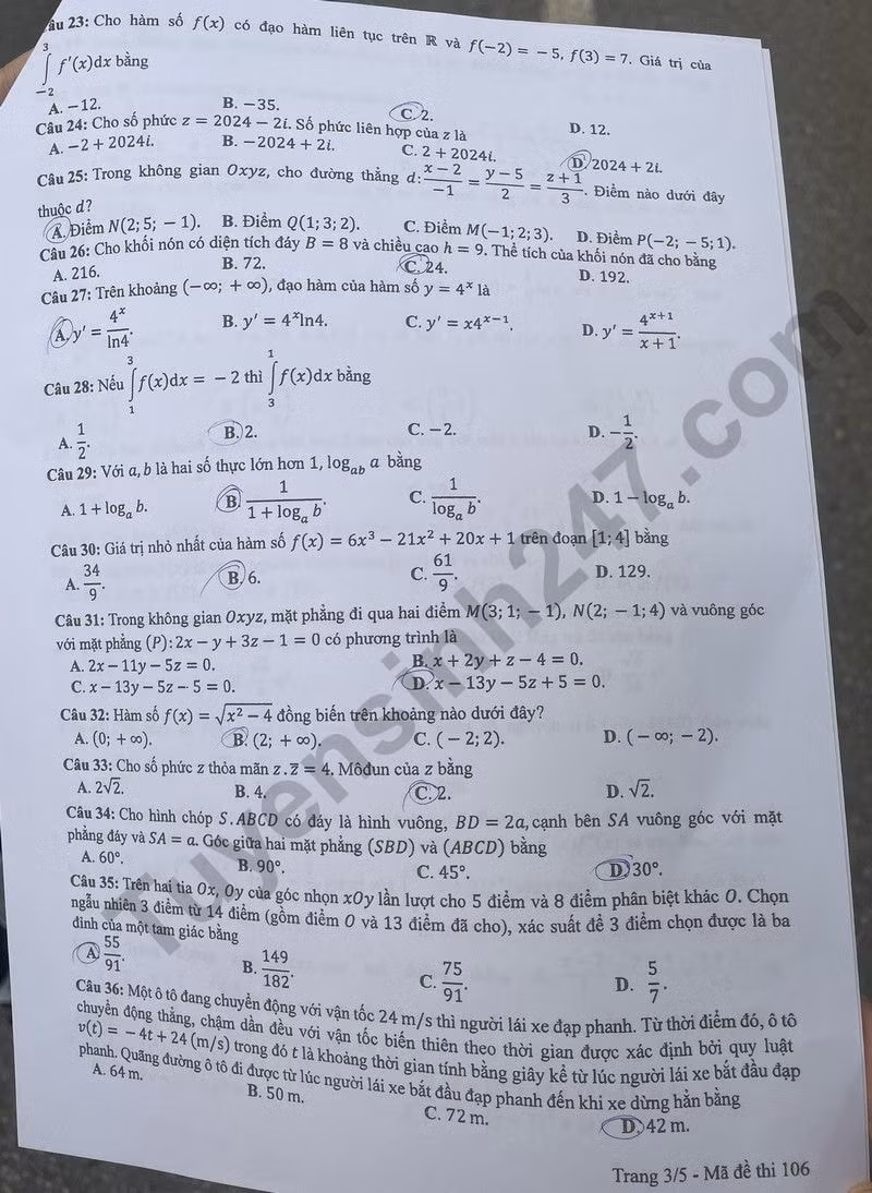 de thi tot nghiep thpt 2024 mon toan ma de 106 hinh 3