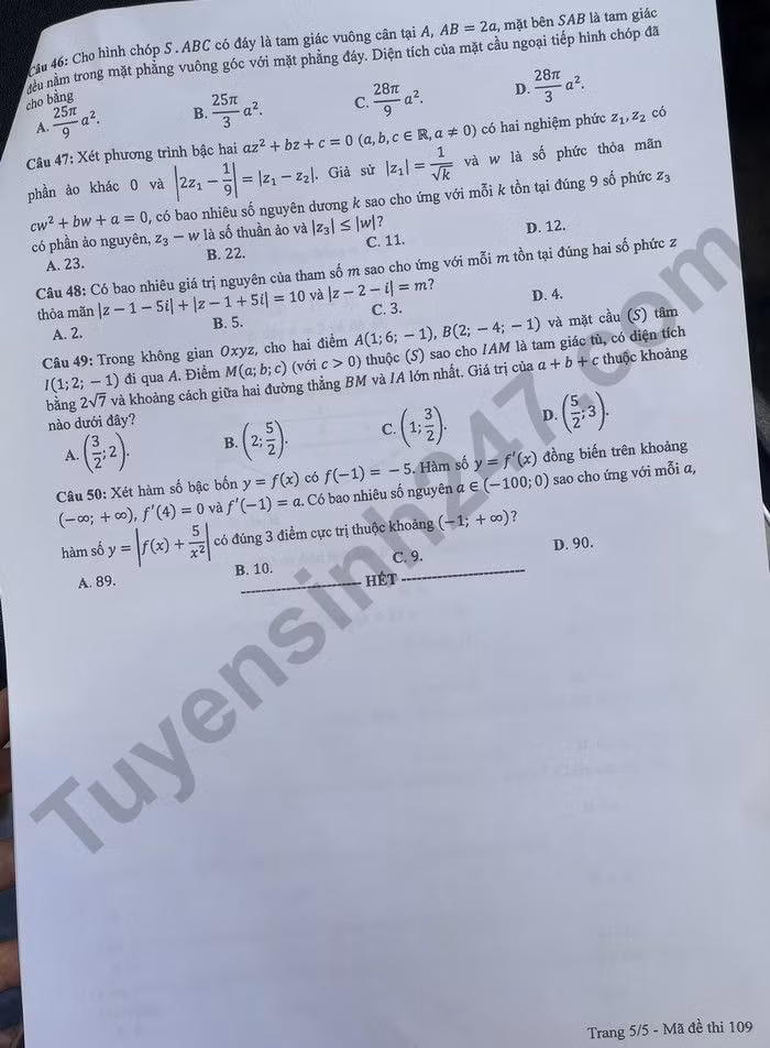 de thi tot nghiep thpt 2024 mon toan ma de 109 hinh 5