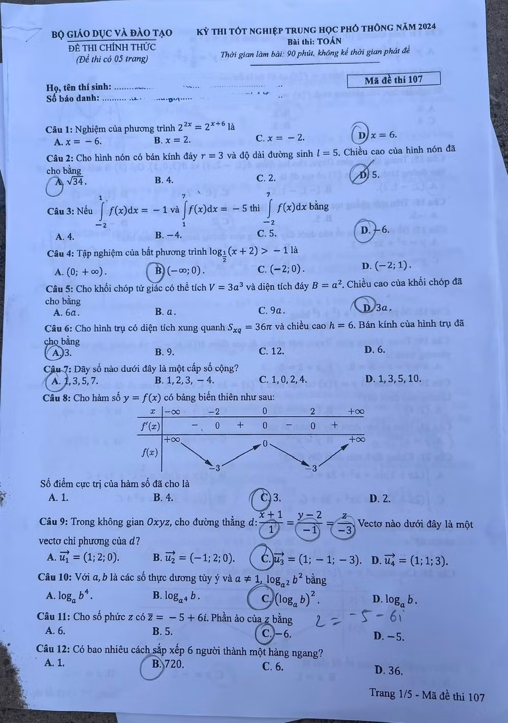 de thi tot nghiep thpt 2024 mon toan ma de 107 hinh 1