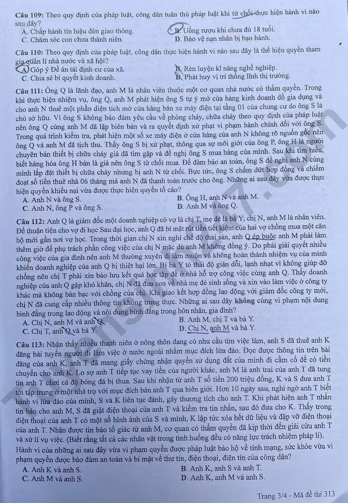 de thi tot nghiep thpt 2024 mon giao duc cong dan ma de 313 hinh 3