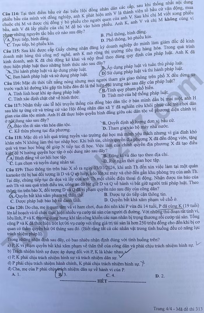 de thi tot nghiep thpt 2024 mon giao duc cong dan ma de 313 hinh 4