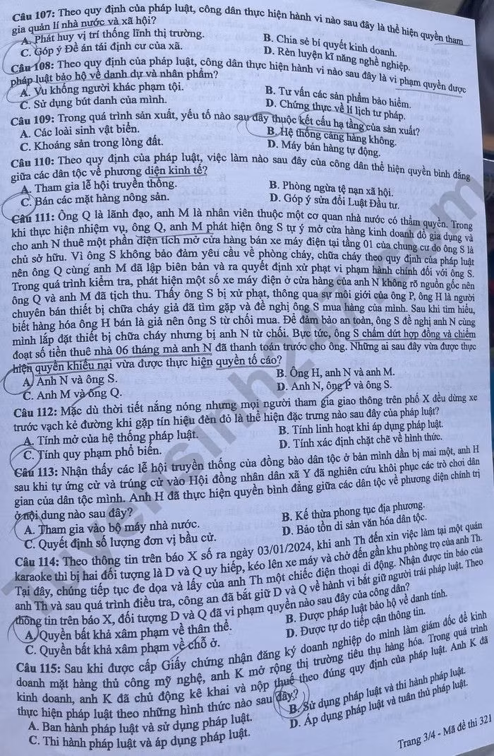 de thi tot nghiep thpt 2024 mon giao duc cong dan ma de 321 hinh 3
