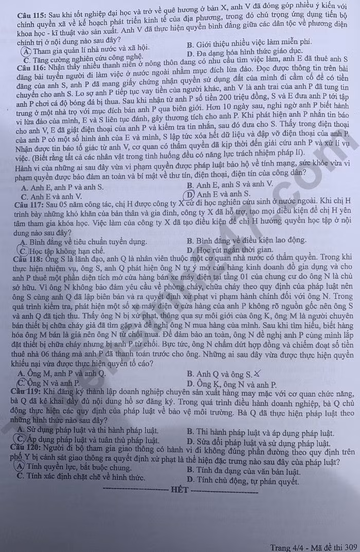 de thi tot nghiep thpt 2024 mon giao duc cong dan ma de 309 hinh 4