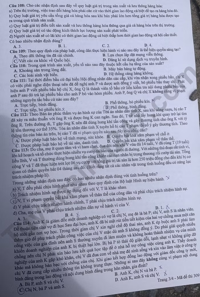 de thi tot nghiep thpt 2024 mon giao duc cong dan ma de 309 hinh 3