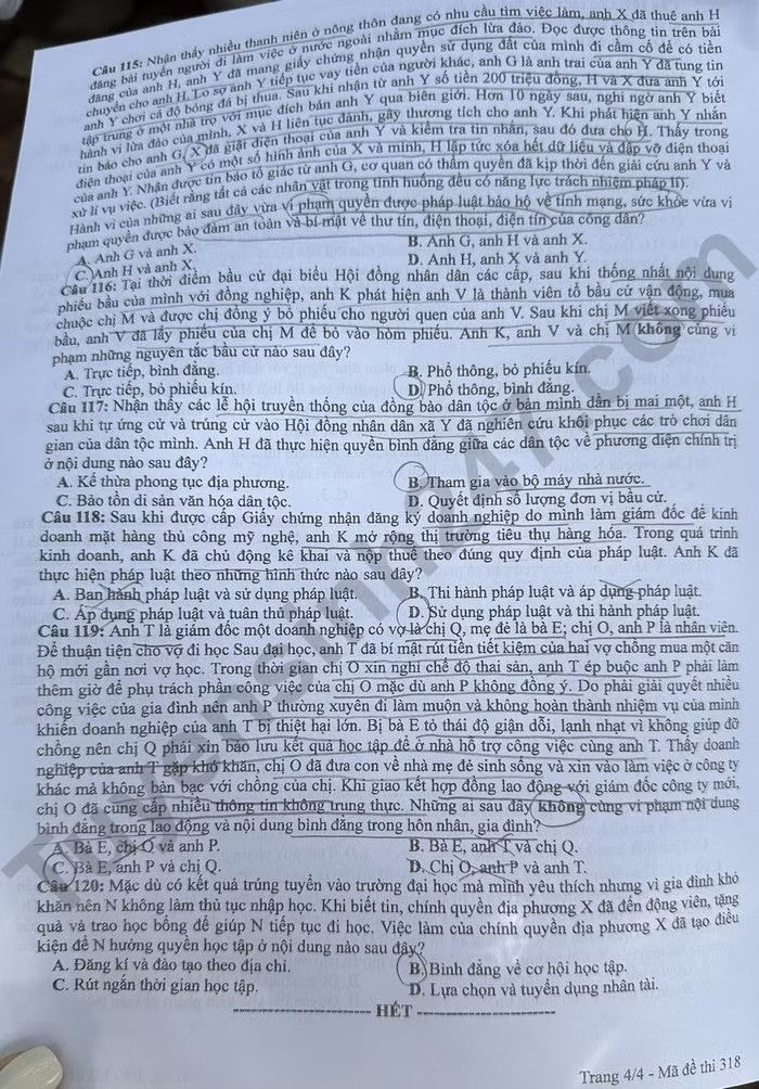 de thi tot nghiep thpt 2024 mon giao duc cong dan ma de 318 hinh 4