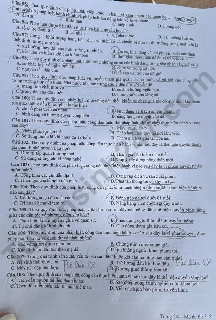 de thi tot nghiep thpt 2024 mon giao duc cong dan ma de 318 hinh 2