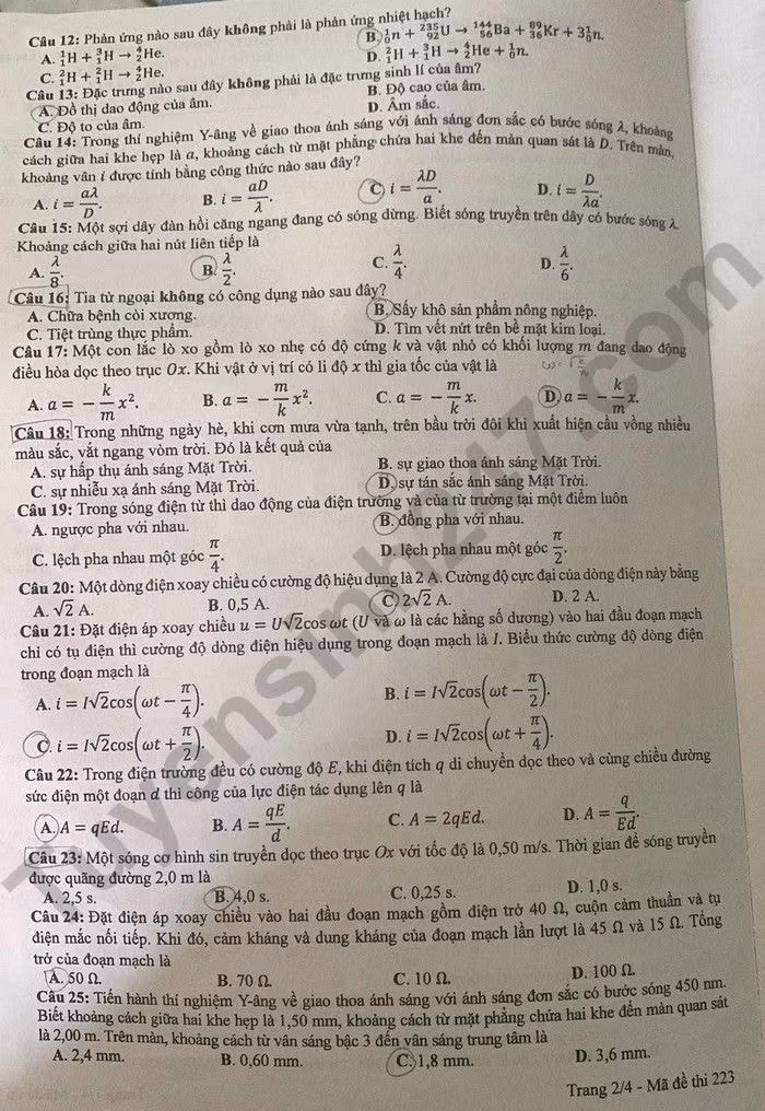 de thi tot nghiep thpt 2024 mon vat li ma de 223 hinh 2