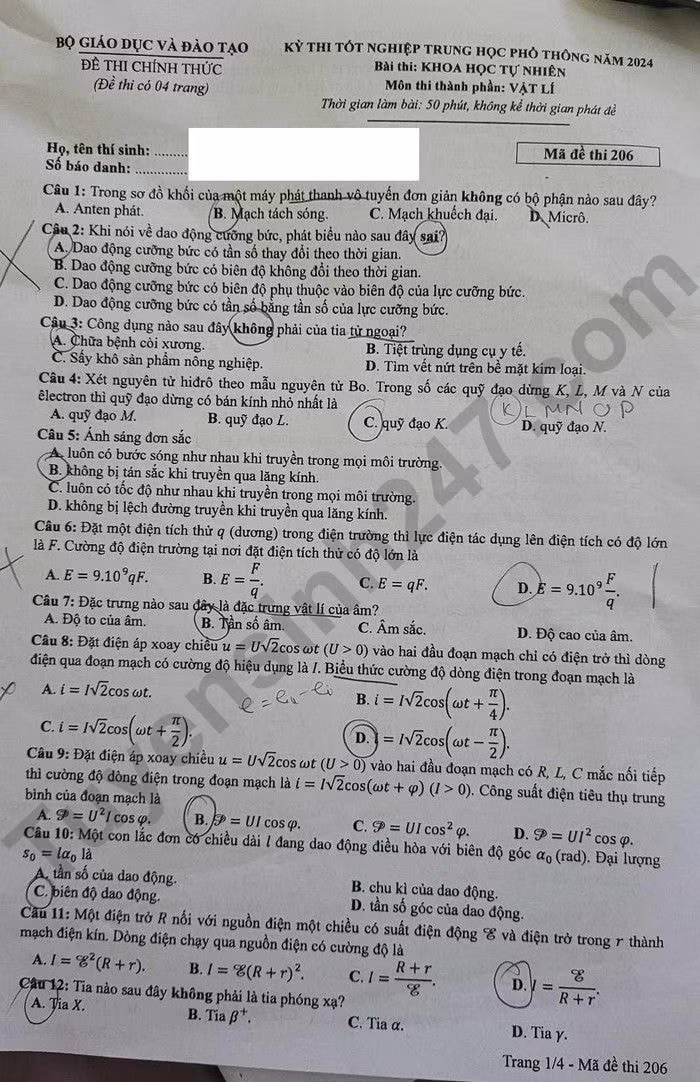 de thi tot nghiep thpt 2024 mon vat li ma de 206 hinh 1