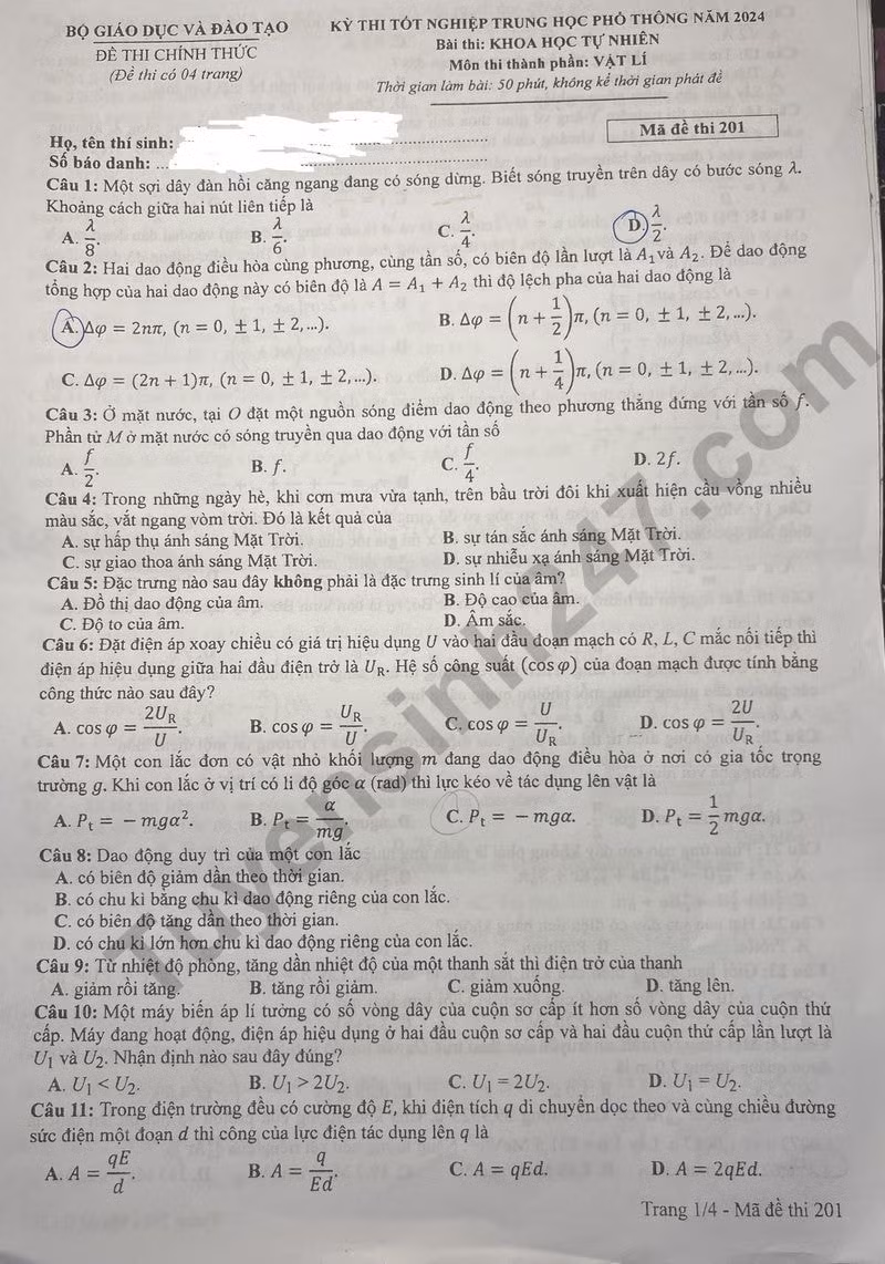 de thi tot nghiep thpt 2024 mon vat li ma de 201 hinh 1
