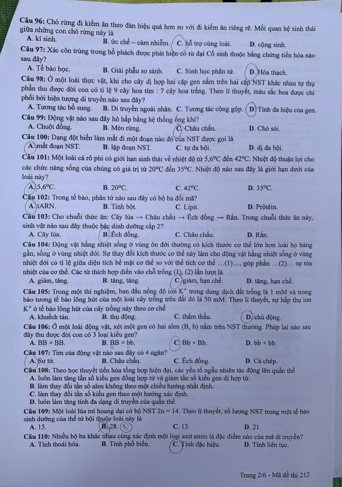 de thi tot nghiep thpt 2024 mon sinh hoc ma de 212 hinh 2