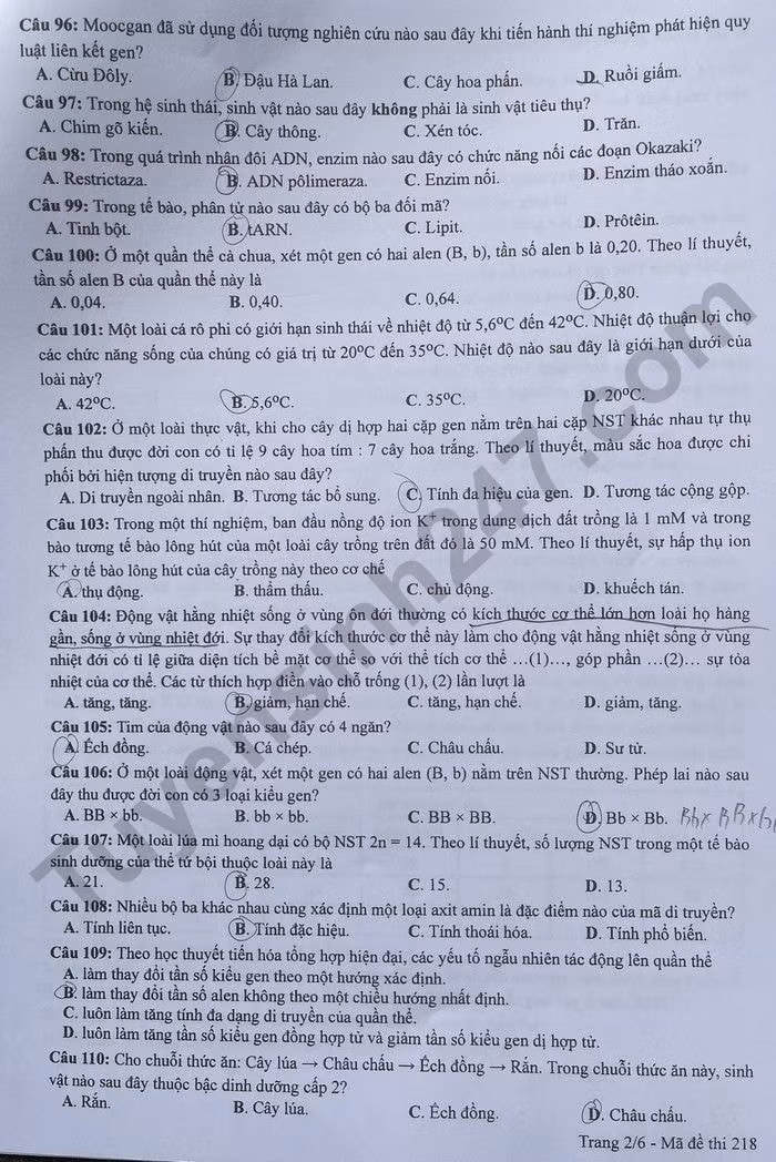 de thi tot nghiep thpt 2024 mon sinh hoc ma de 218 hinh 2