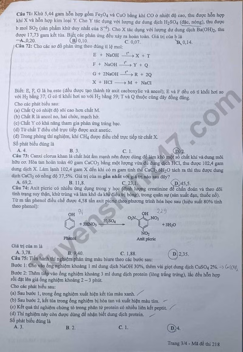 de thi tot nghiep thpt 2024 mon hoa hoc ma de 218 hinh 3