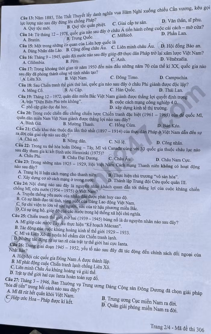 de thi tot nghiep thpt 2024 mon lich su ma de 306 hinh 2