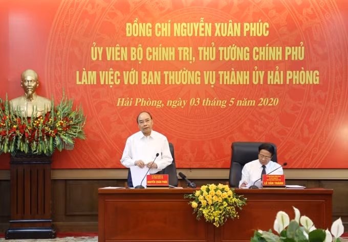 Thủ tướng Nguyễn Xuân Phúc phát biểu tại buổi làm việc. Ảnh: Haiphong.gov.vn