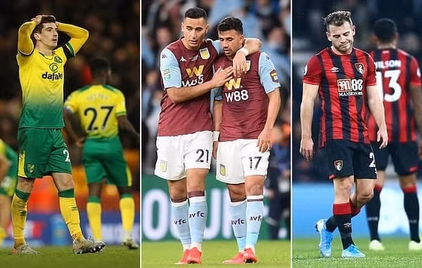 3 CLB đòi dừng giải Ngoại hạng Anh gồm Norwich, Aston Villa và Bournemouth. Ảnh: Daily Mail