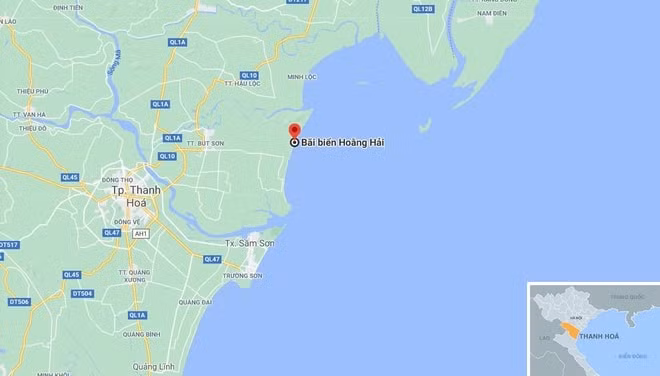 Bãi biển xã Hoằng Hải, nơi xảy ra vụ việc. Ảnh: Google Maps
