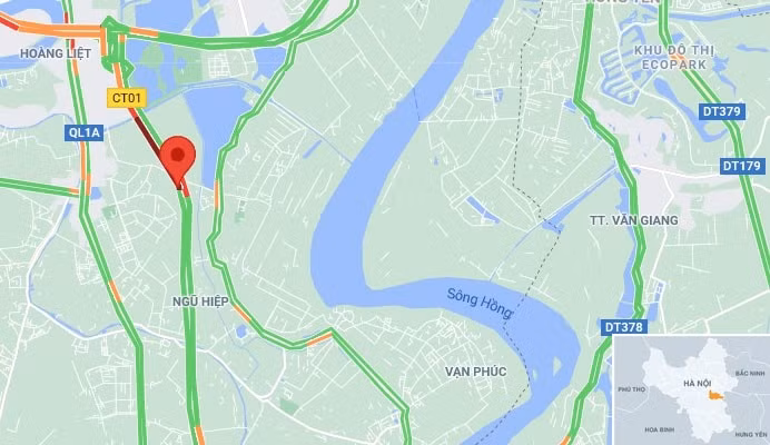 Hỏa hoạn xảy ra trên đường cao tốc Pháp Vân - Cầu Giẽ hướng đi Ninh Bình. Ảnh: Google Maps