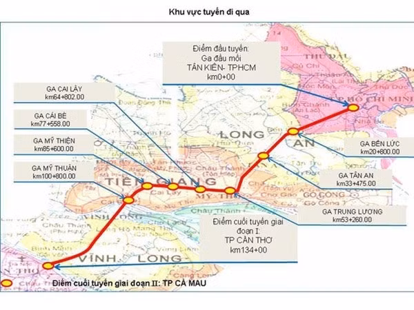 Quy hoạch bản đồ hướng tuyến đường sắt cao tốc TP.HCM - Cần Thơ