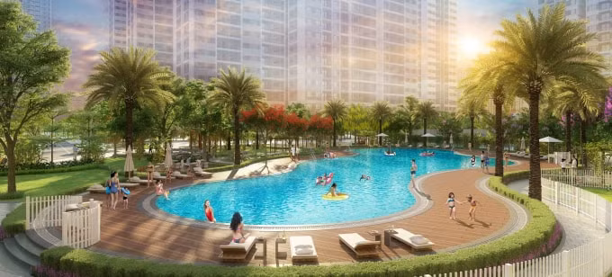 Bể bơi theo phong cách resort trong ốc đảo xanh Imperia Smart City