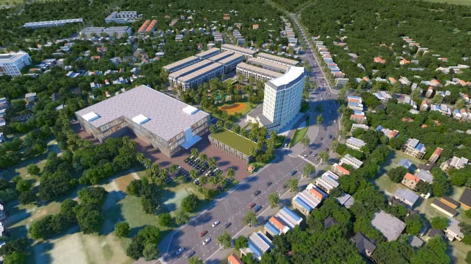Phối cảnh dự án Tổ hợp khách sạn và nhà phố thương mại FLC HillTop Gia Lai do Tập đoàn FLC nghiên cứu đầu tư ở Gia Lai.