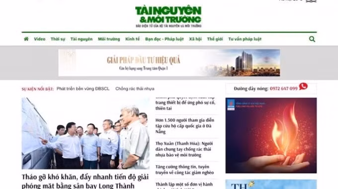 Giao diện mới của báo Tài nguyên & môi trường. Ảnh:baotainguyenmoitruong.vn