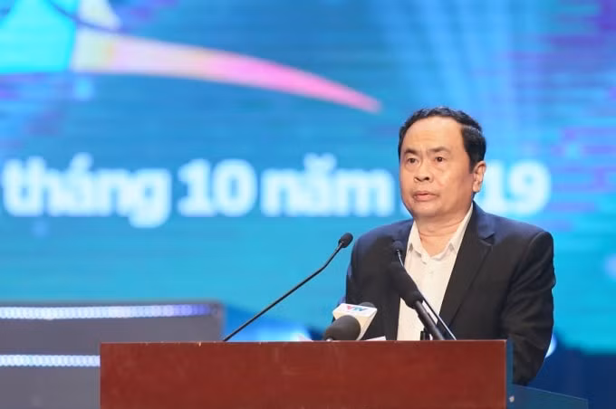 Chủ tịch UBTƯ MTTQ Việt Nam Trần Thanh Mẫn phát biểu tại chương trình. Ảnh: QV