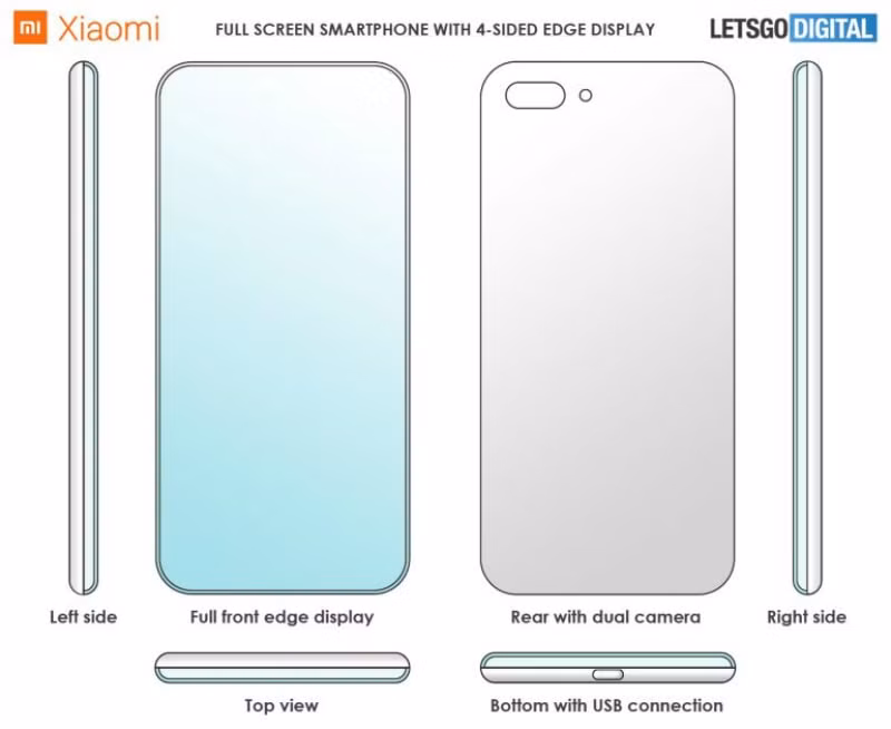 Bằng sáng chế mới lộ khả năng điện thoại Xiaomi tương lai có màn hình cong 4 cạnh.