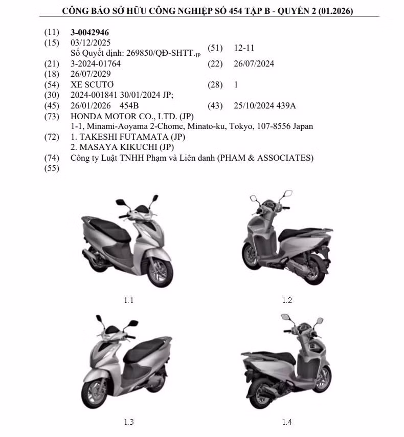 Thông tin về mẫu xe tay ga mới được Honda Việt Nam đăng ký kiểu dáng công nghiệp - Ảnh chụp màn hình