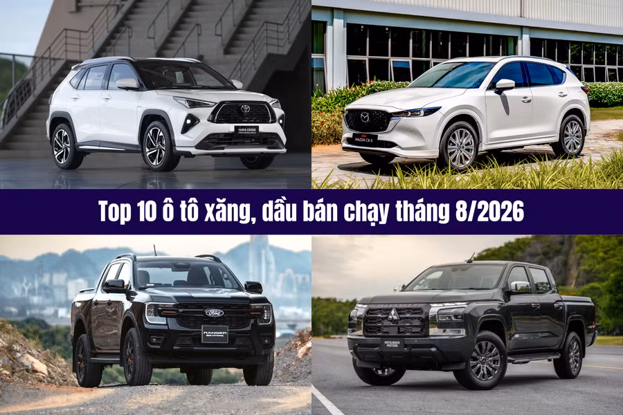 Top 10 ô tô xăng, dầu bán chạy tháng 8/2026: Xe sedan hoàn toàn vắng bóng