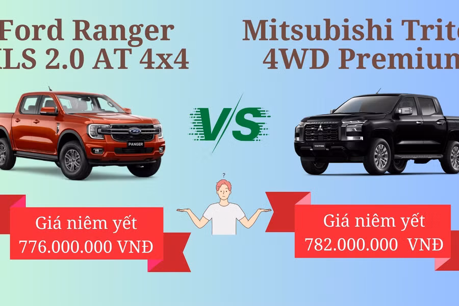 So sánh Ford Ranger XLS 4x4 và Mitsubishi Triton 4WD Premium dưới 800 triệu đồng