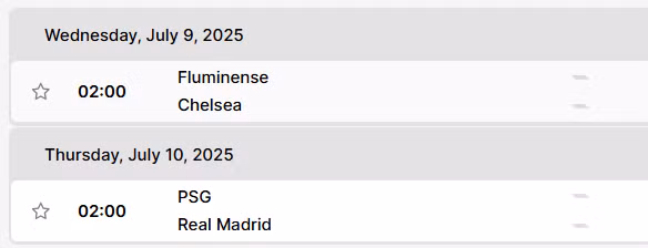 Lịch thi đấu bán kết FIFA Club World Cup 2025