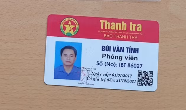 Thẻ giả mạo phóng viên Báo Thanh Tra được đối tượng Bùi Văn Tính sử dụng để xin bỏ qua lỗi vi phạm giao thông.