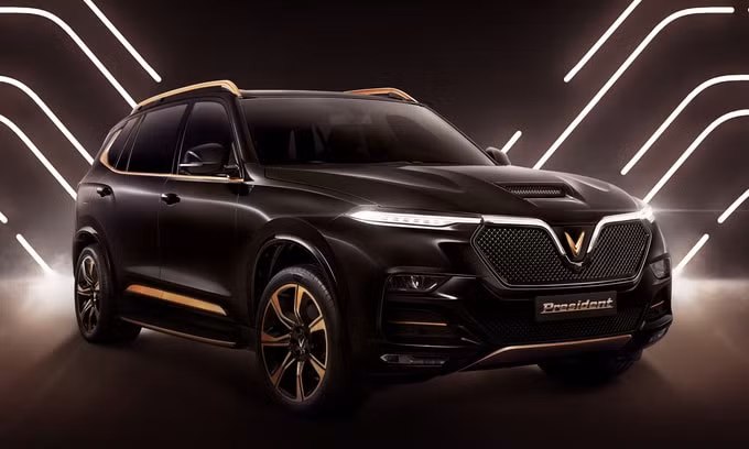 Mẫu SUV President với ngoại hình vuông vức, tông đen và điểm nhấn tương phản màu vàng đồng. Ảnh: internet.