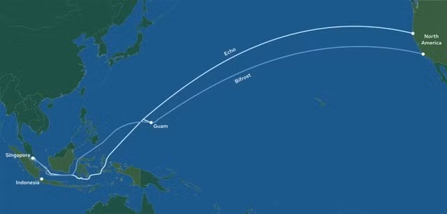 2 tuyến cáp quang ngầm Echo và Bifrost của Facebook. Ảnh: DTrends