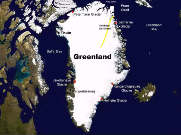 Hình ảnh Greenland trên bản đồ của NASA. Ảnh: ZME Science