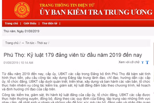 Phú Thọ: Hàng chục đảng viên bị kỷ luật cảnh cáo, cách chức