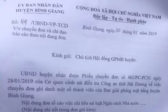 UBKT Tỉnh ủy Hải Dương vào cuộc vụ tố cáo sai phạm của lãnh đạo huyện Bình Giang
