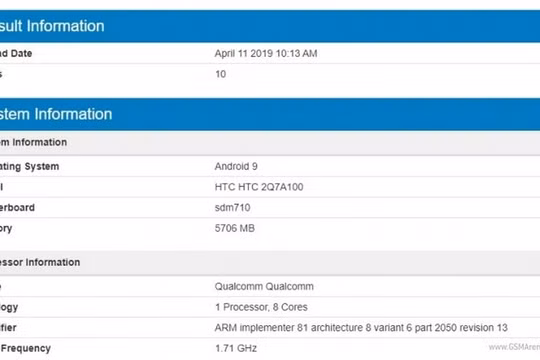Smartphone tầm trung trang bị chip Snapdragon 710 của HTC sắp ra mắt
