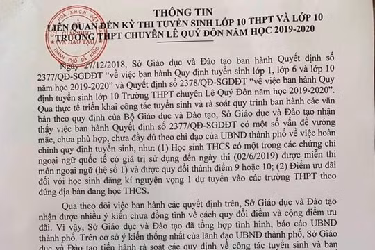 Đà Nẵng: Nóng vụ thay đổi quy định tuyển sinh lớp 10 vào phút chót