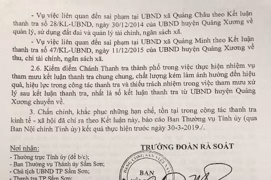 Thanh Hóa: Chánh Thanh tra thành phố Sầm Sơn bị đề nghị kiểm điểm
