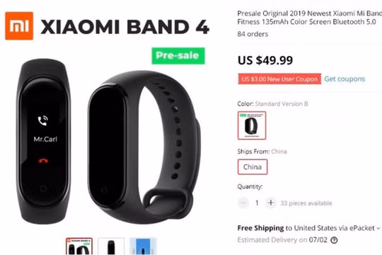 Miband 4 đã được cho đặt hàng trước trên trang Aliexpress