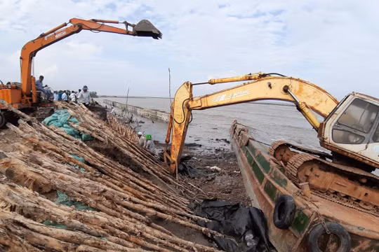 Cà Mau: Triều cường dâng cao, nguy cơ vỡ đê biển