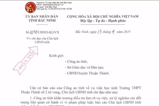 Bắc Ninh: Chủ tịch tỉnh gửi công văn hỏa tốc yêu cầu làm rõ vụ nữ sinh tự tử
