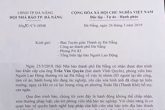 Hội Nhà báo TP Đà Nẵng lên tiếng vụ Phóng viên Báo Người Lao Động bị hành hung