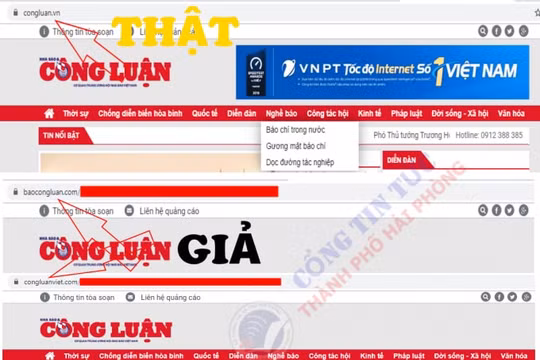 Hải Phòng: Phát hiện trang thông tin điện tử tổng hợp giả mạo Báo điện tử Công Luận