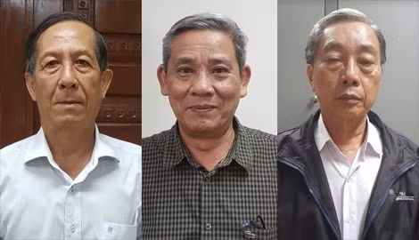 Từ trái sang phải: Bị can Huỳnh Kim Phát, Lê Văn Thanh, Lê Tôn Thanh. Ảnh: BCA.