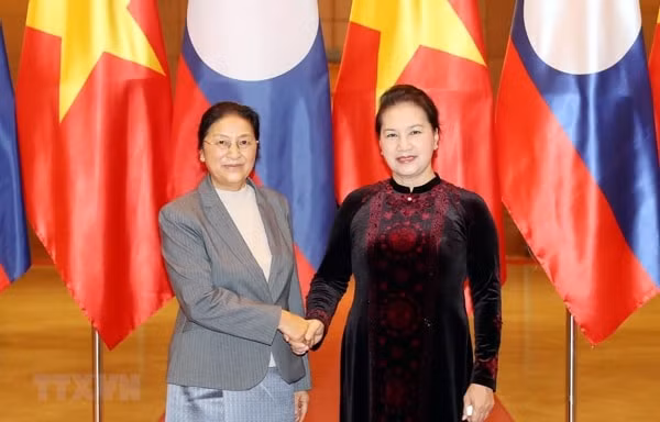 Chủ tịch Quốc hội Nguyễn Thị Kim Ngân tiếp Chủ tịch Quốc hội Lào Pany Yathotou. Ảnh: TTXVN