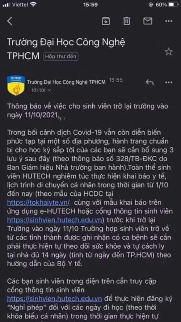 thong tin truong dh cong nghe tphcm cho sinh vien tro lai truong la sai su that hinh 1