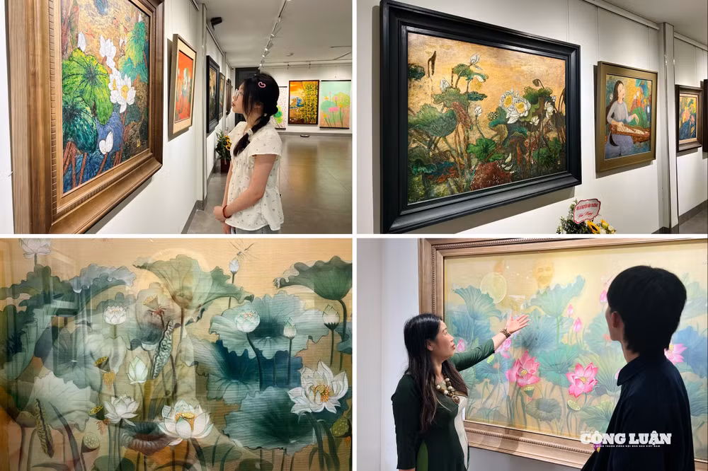 Triển lãm tranh “Mùa sen nhớ Bác” diễn ra tại Trung tâm Thông tin văn hóa Hồ Gươm (số 2 Lê Thái Tổ).