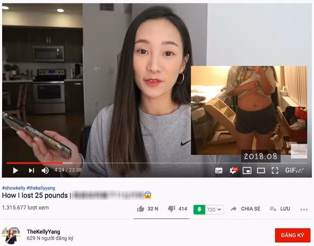 Vlog về chuyện giảm cân của Kelly đã thu hút tới 1,3 triệu lượt xem